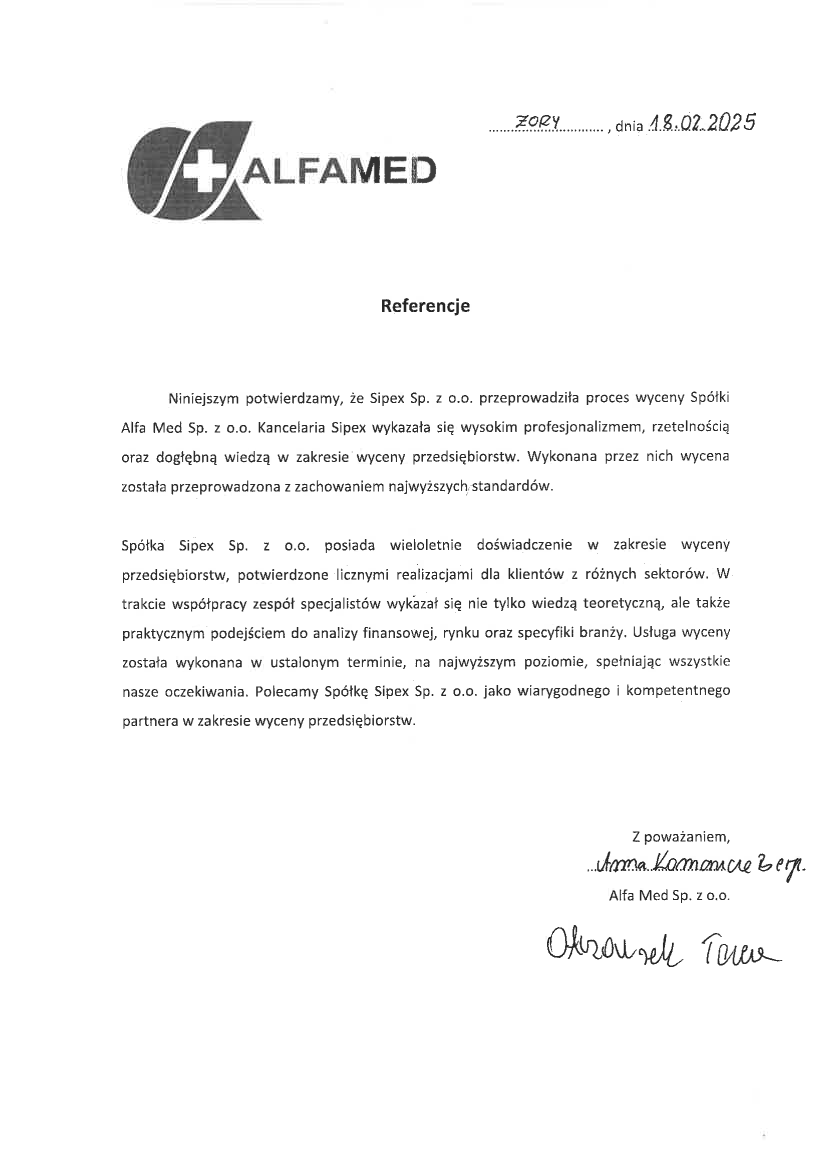 List referencyjny: Alfa Med Sp. z o.o.