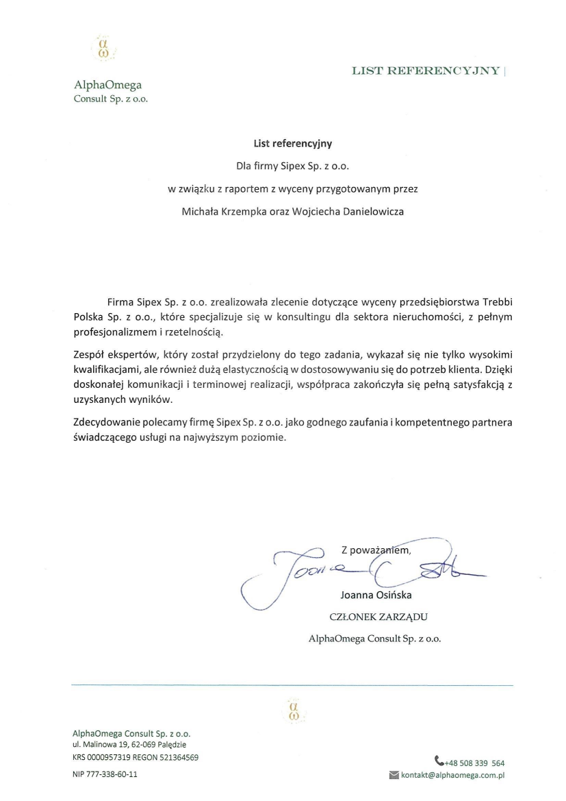 List referencyjny: AlphaOmega Consult Sp. z o.o.