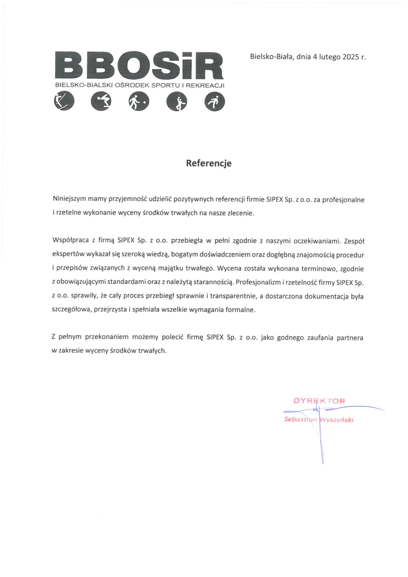 List referencyjny: Bielsko-Bialski Ośrodek Sportu i Rekreacji