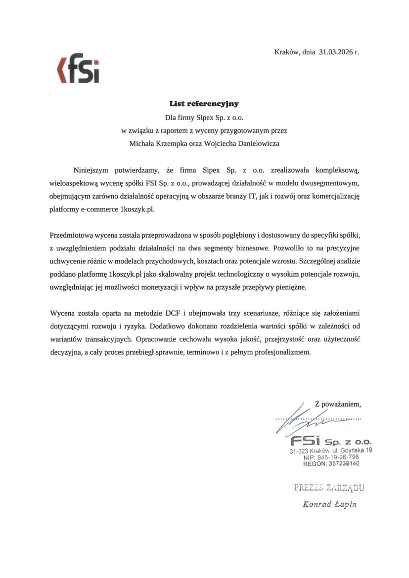 List referencyjny: FSI Sp. z o.o.