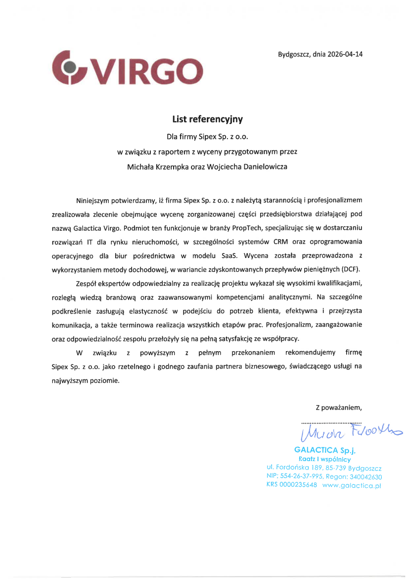 List referencyjny: GALACTICA Sp.j. Raatz i wspólnicy