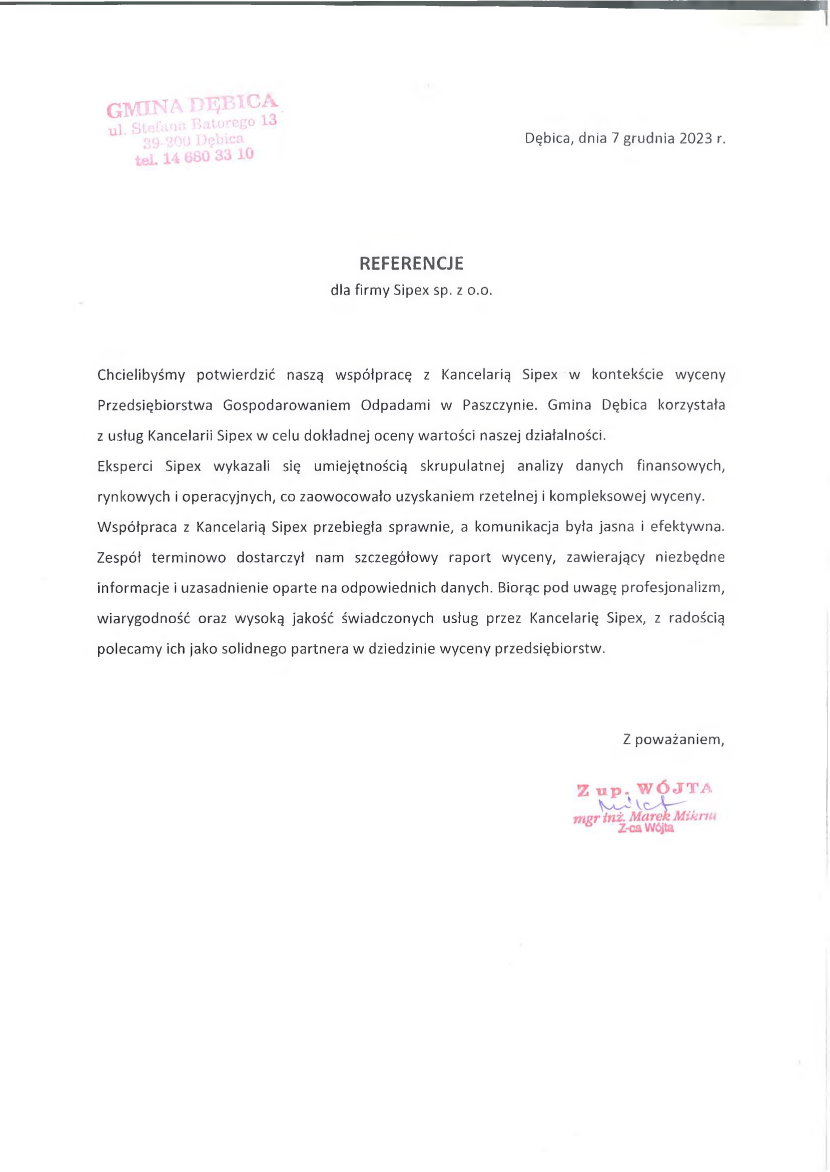 List referencyjny: Gmina Dębica