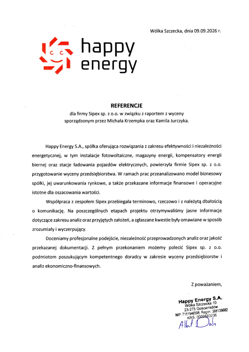 List referencyjny: Happy Energy S.A.