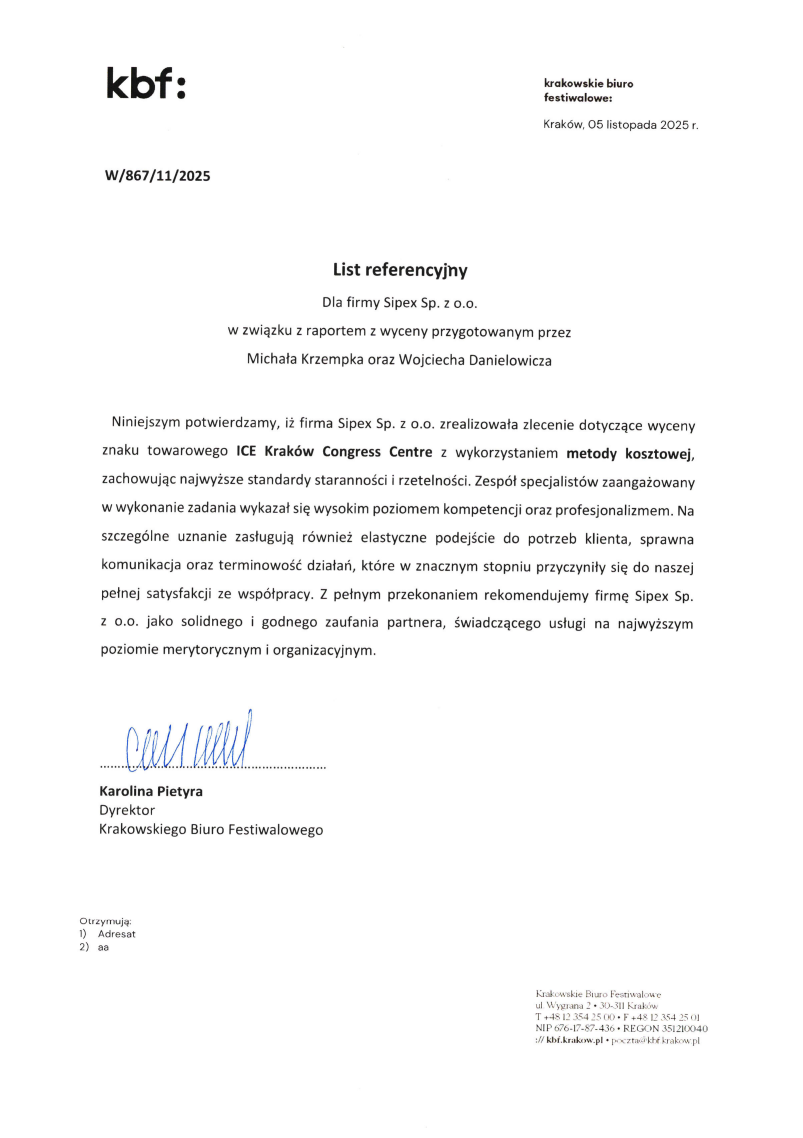 List referencyjny: Krakowskie Biuro Festiwalowe