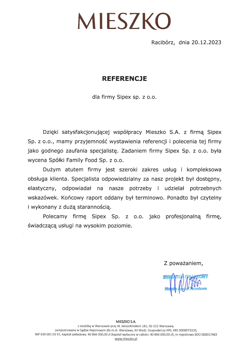 List referencyjny: Mieszko S.A.