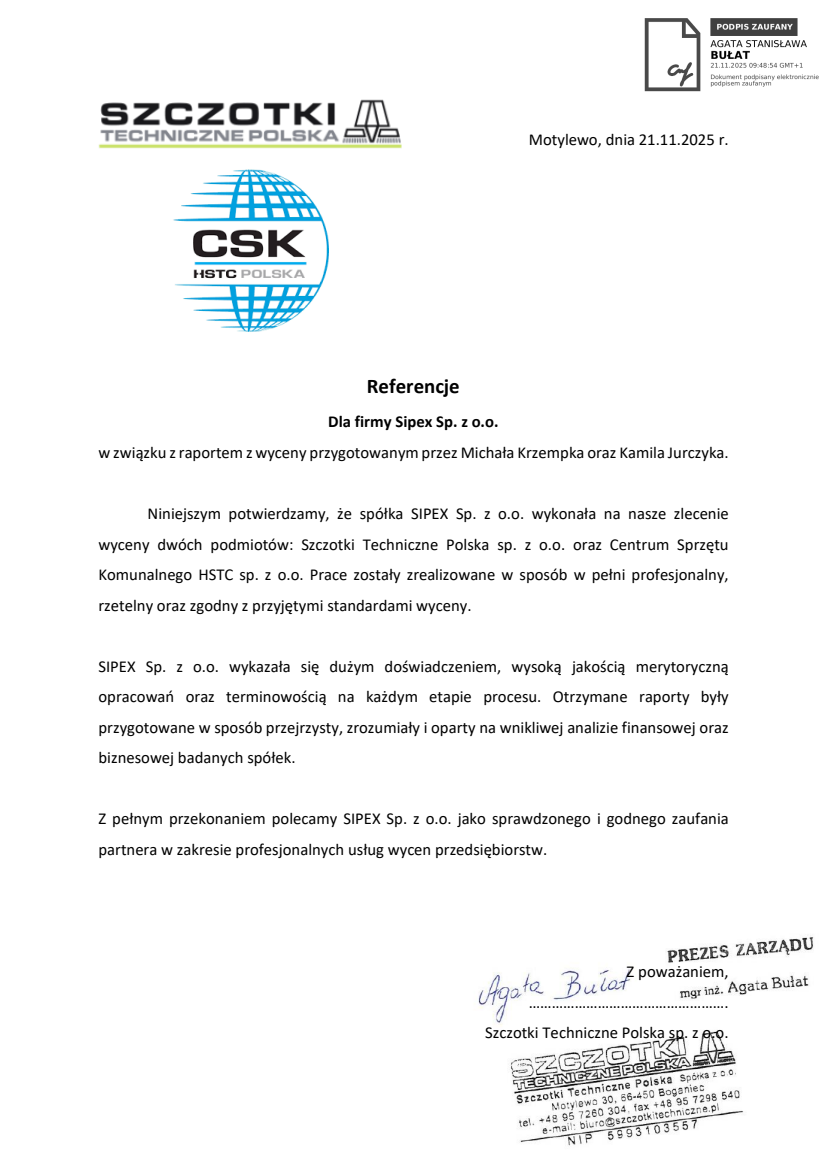 List referencyjny: Szczotki Techniczne Polska sp. z o.o.