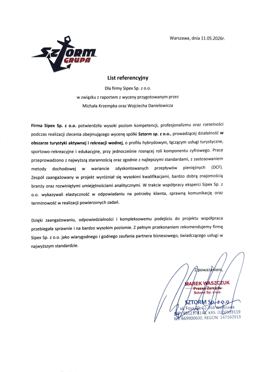 List referencyjny: Sztorm Sp. z o.o.