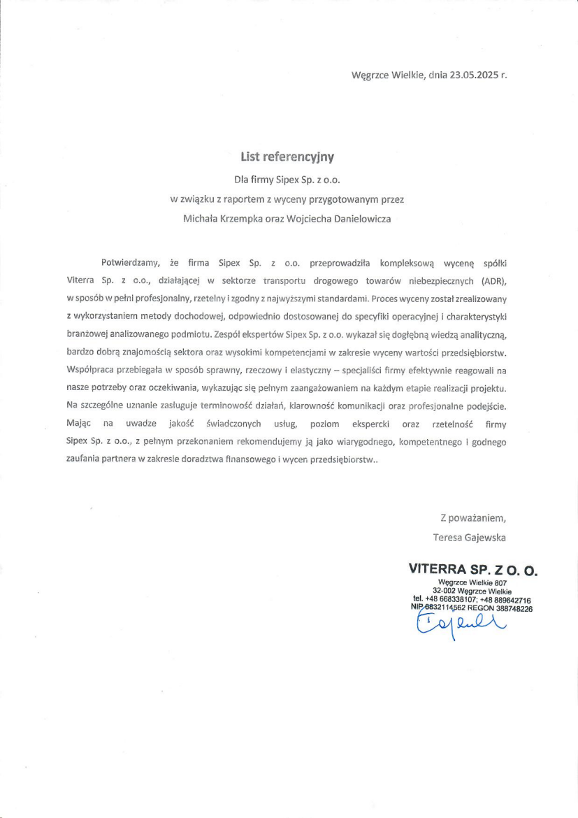 List referencyjny: Viterra Sp. z o.o.