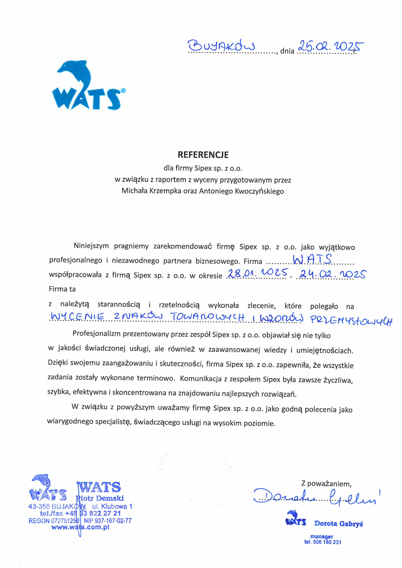 List referencyjny: WATS Piotr Demski