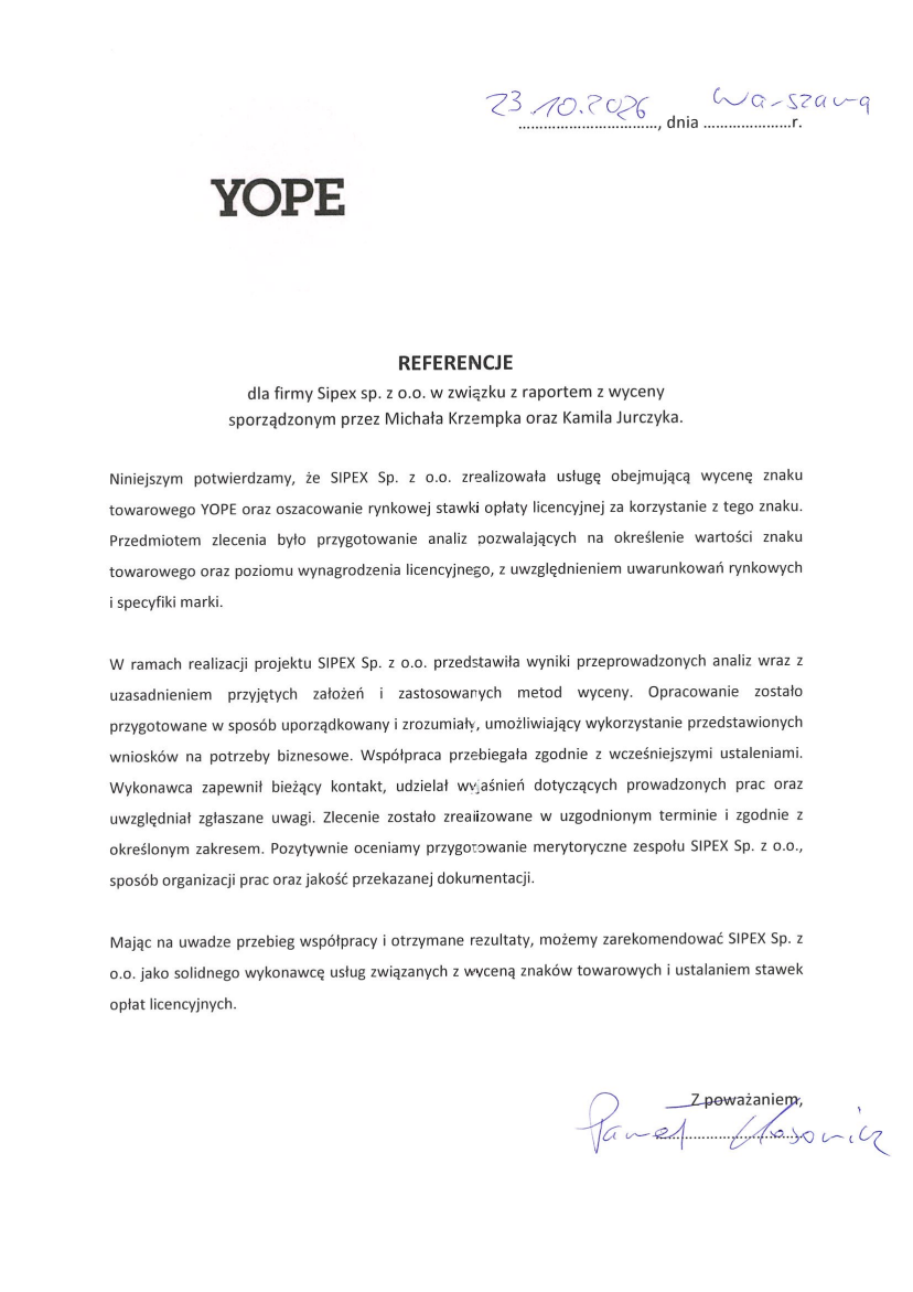 List referencyjny: YOPE